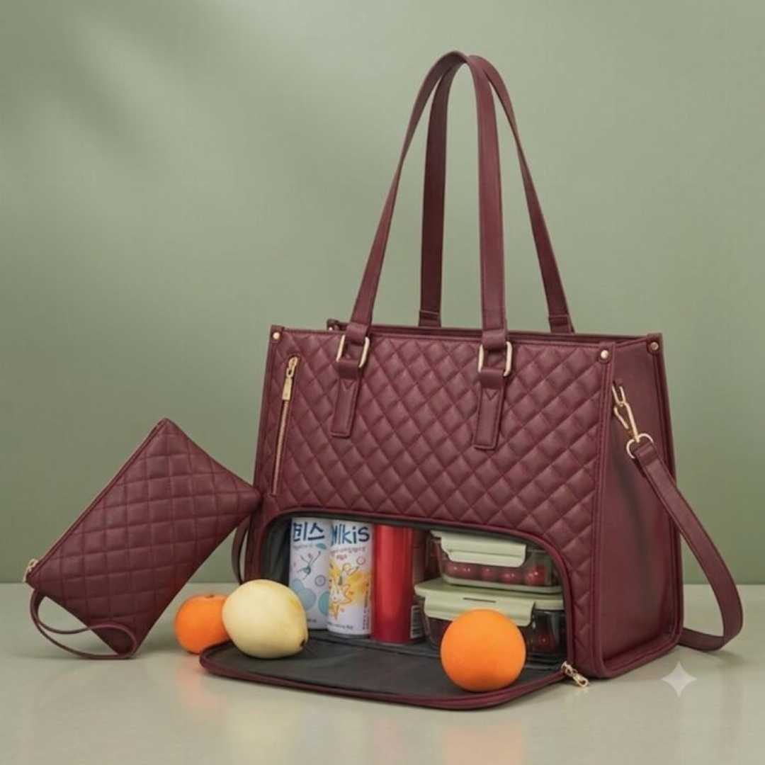 Premium Women's Lunch Tote & Matching Pouch Set – Maroon