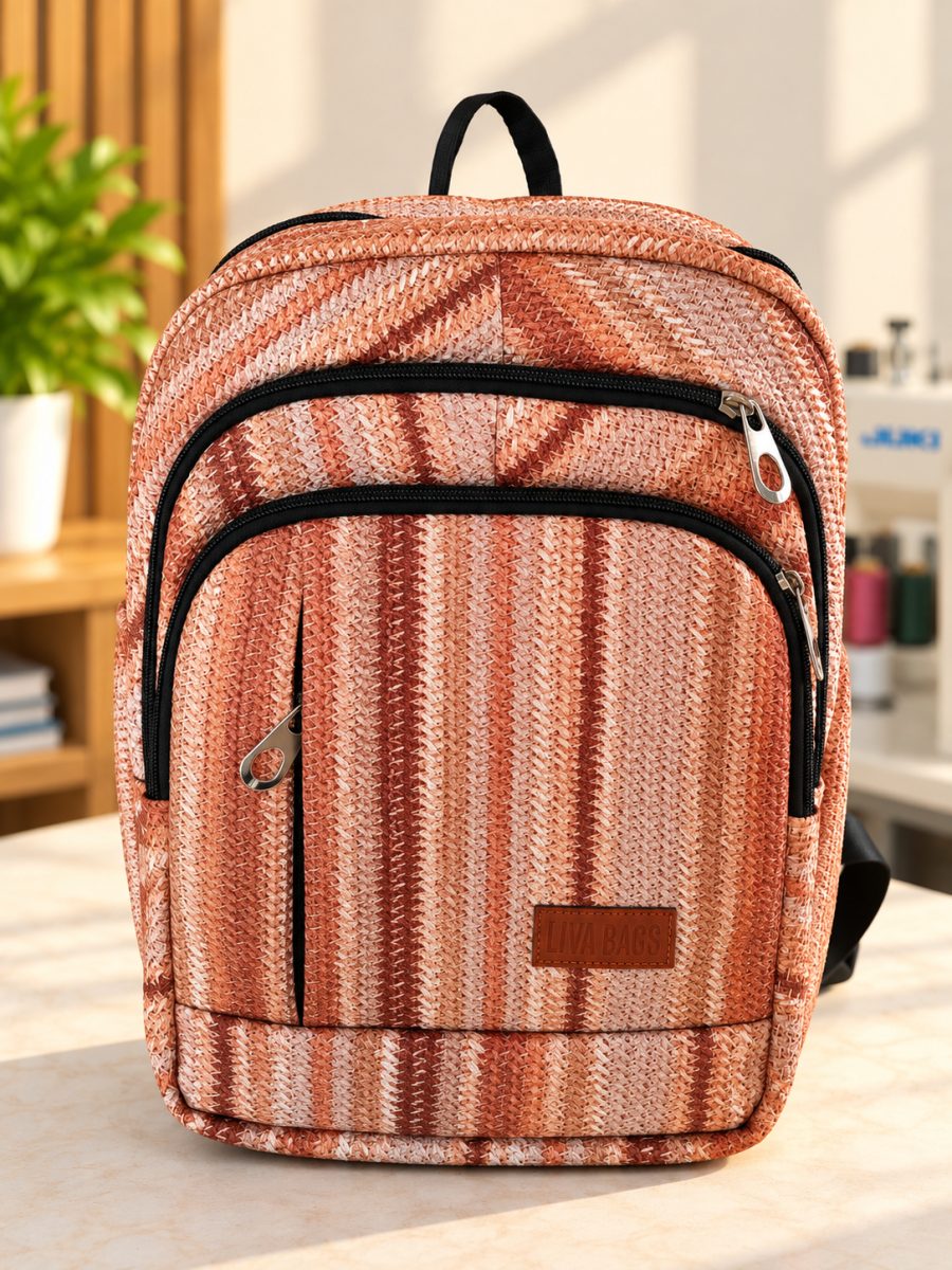 Liva Bags Terracotta Woven Backpack: Multi-Pocket Everyday Daypack